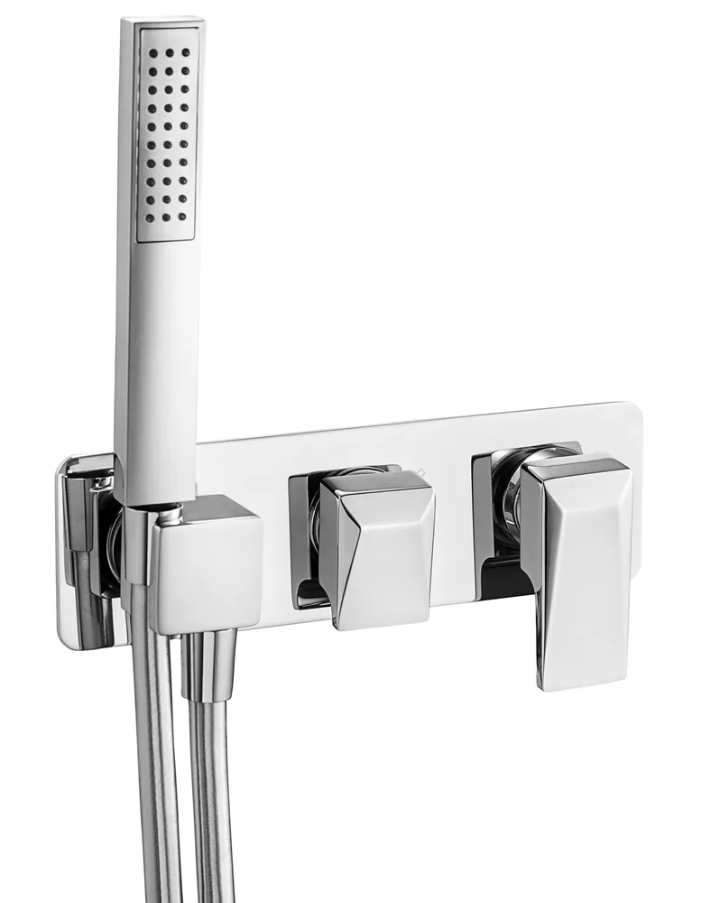Monomando empotrar horizontal 3 vías con soporte, con mango ducha