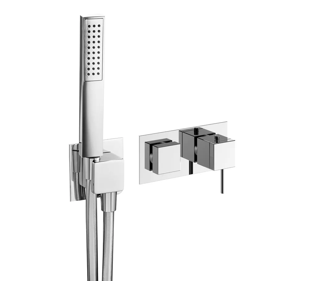 Mitigeur thermostatique à encastrer horizontal 2 voies avec prise d'eau séparée, sans douchette