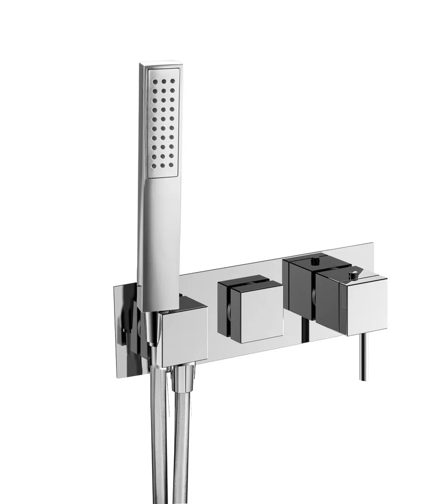 Mitigeur thermostatique à encastrer horizontal 2 voies avec support, avec douchette