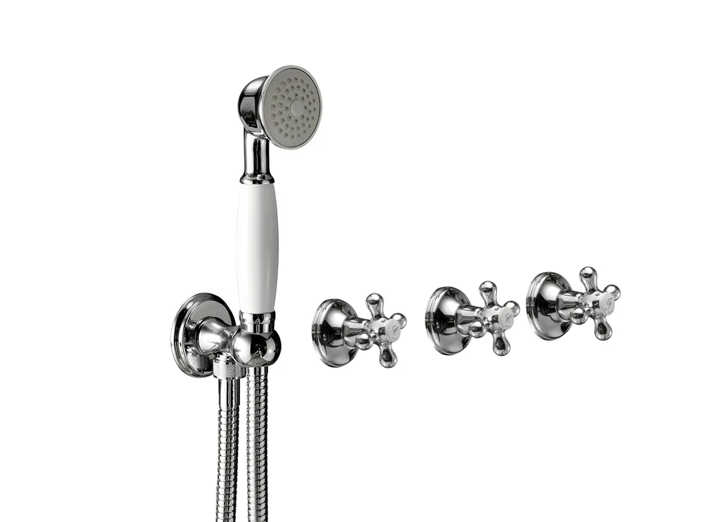 Ensemble douche avec distributeur 3 voies avec prise d'eau séparée