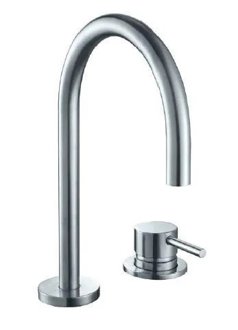 Mitigeur lavabo haut bec central courbé, bec 340 mm avec bonde clic-clac universelle