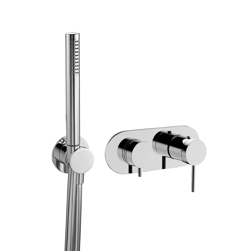 Partie extérieure mitigeur thermostatique à encastrer horizontal 3 voies avec prise d'eau séparée