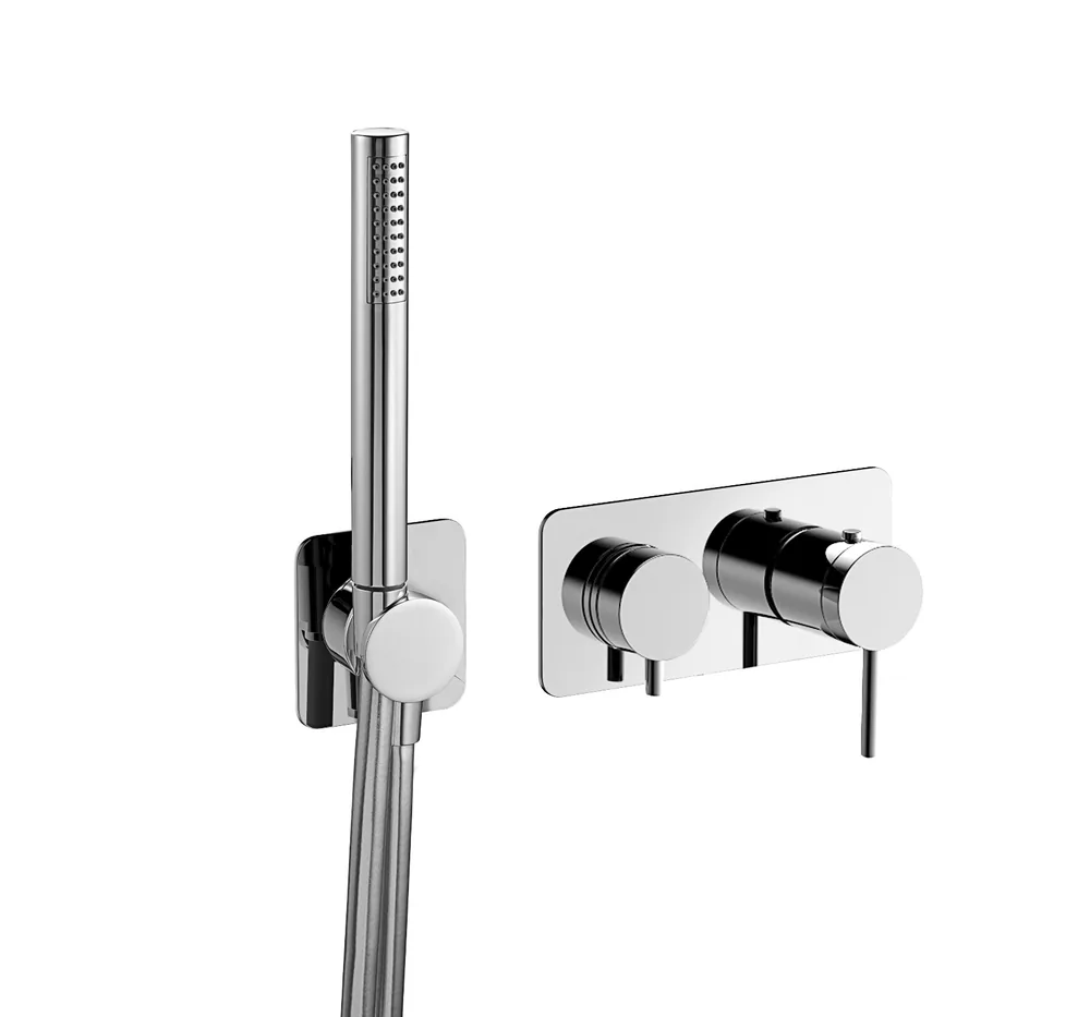 Partie extérieure mitigeur thermostatique à encastrer horizontal 3 voies avec prise d'eau séparée