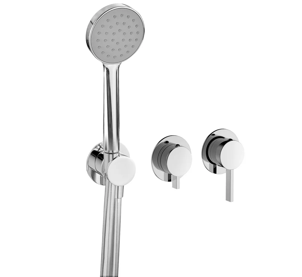 Mitigeur à encastrer horizontal 3 voies avec prise d'eau séparée, avec douchette